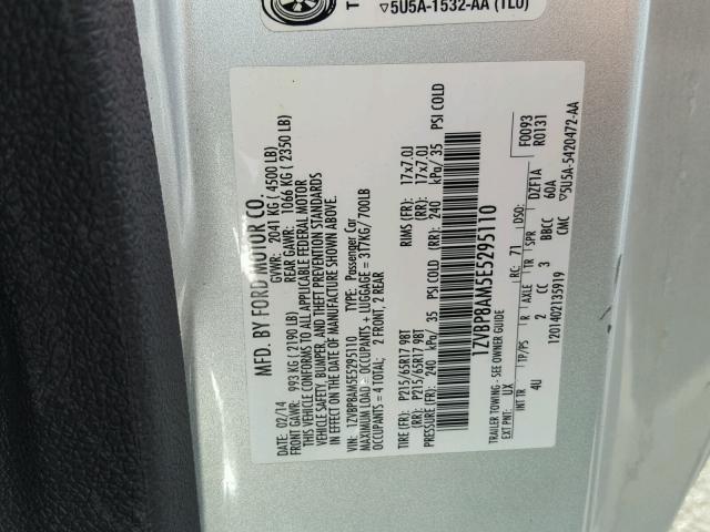 1ZVBP8AM5E5295110 - 2014 FORD MUSTANG SILVER photo 10