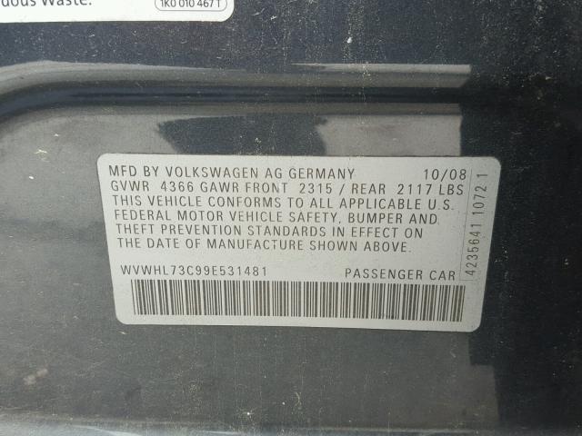 WVWHL73C99E531481 - 2009 VOLKSWAGEN CC LUXURY GRAY photo 10