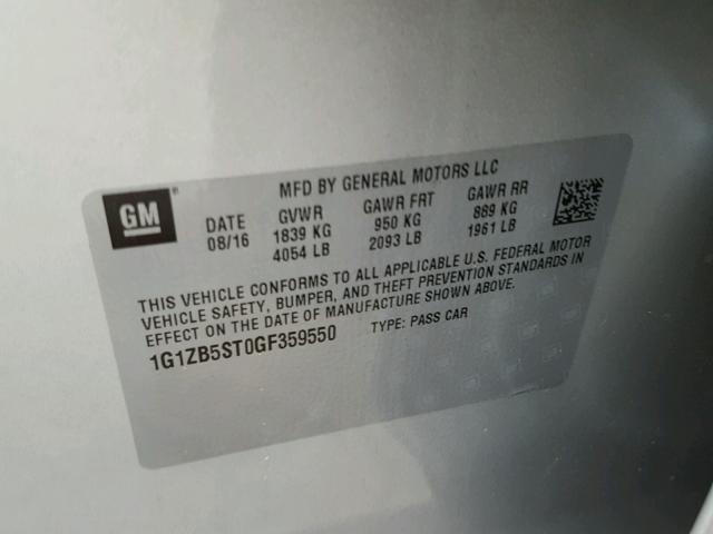 1G1ZB5ST0GF359550 - 2016 CHEVROLET MALIBU LS 银色 照片 10