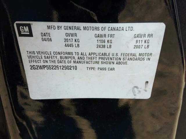 2G2WP552261290210 - 2006 PONTIAC GRAND PRIX BLACK photo 10