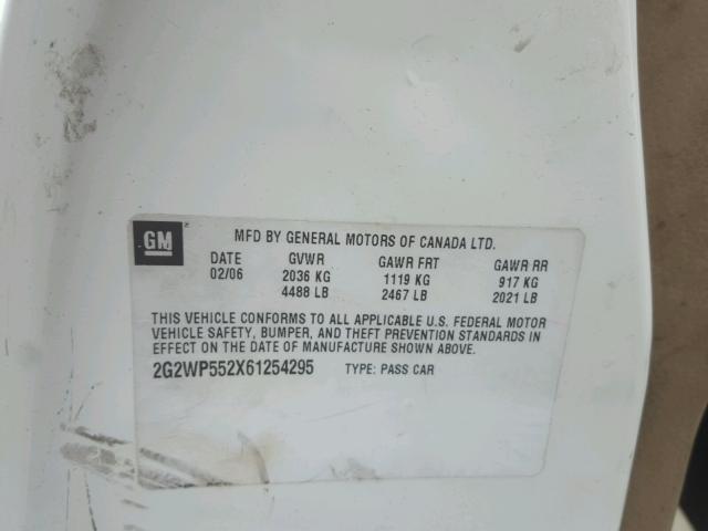 2G2WP552X61254295 - 2006 PONTIAC GRAND PRIX WHITE photo 10