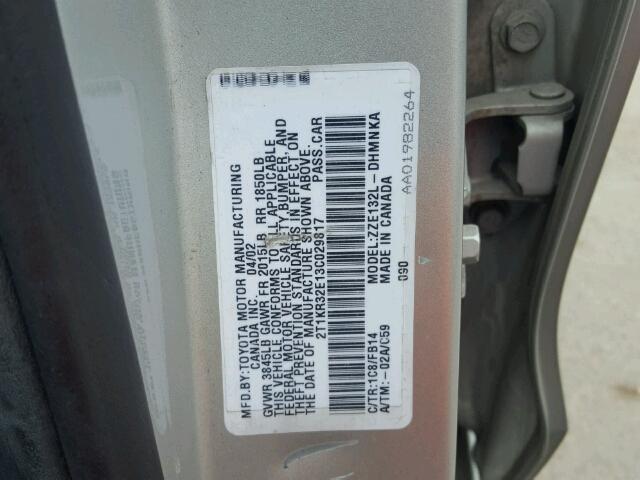 2T1KR32E13C029817 - 2003 TOYOTA MATRIX XR SILVER photo 10
