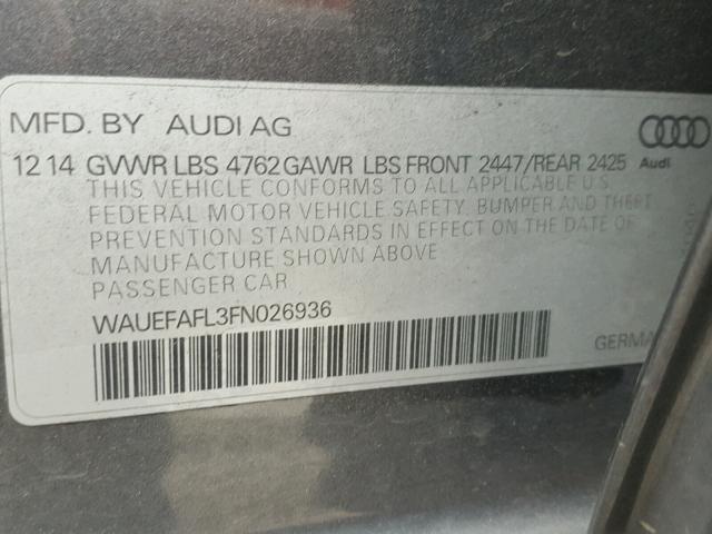 WAUEFAFL3FN026936 - 2015 AUDI A4 PREMIUM GRAY photo 10