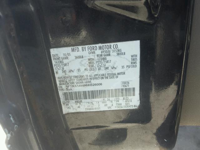 1FTRX14W96KB26006 - 2006 FORD F150 BLACK photo 10