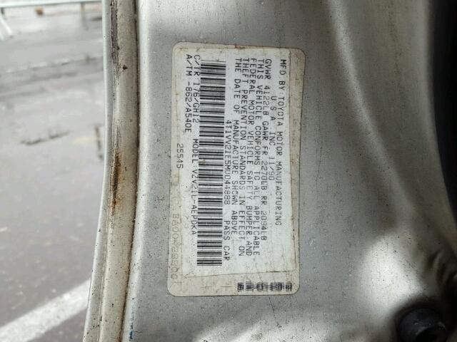 4T1VV21E5MU044888 - 1991 TOYOTA CAMRY DLX 灰色 照片 10