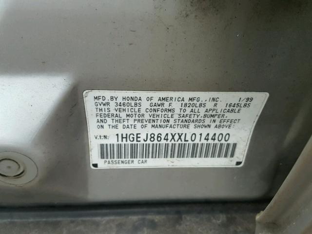 1HGEJ864XXL014400 - 1999 HONDA CIVIC EX 银色 照片 10