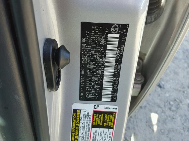 2T1BU4EEXCC901170 - 2012 TOYOTA COROLLA BA SILVER photo 10