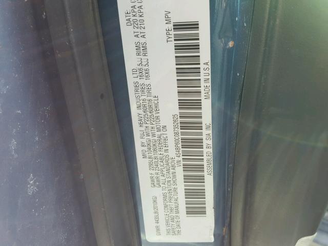 4S4BP60C087352625 - 2008 SUBARU OUTBACK BLUE photo 10