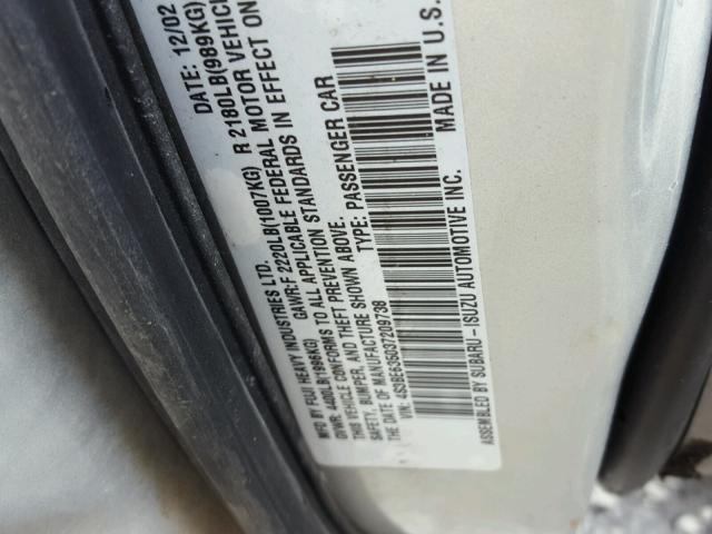 4S3BE635037209738 - 2003 SUBARU LEGACY L SILVER photo 10