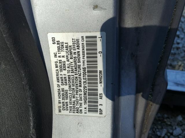 1HGEM22913L070046 - 2003 HONDA CIVIC EX SILVER photo 10