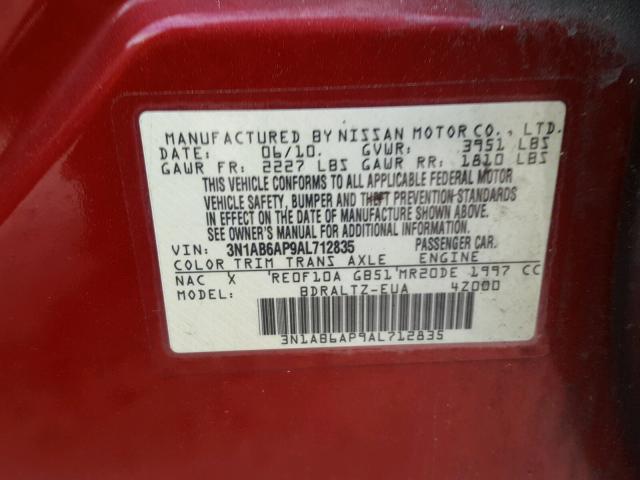 3N1AB6AP9AL712835 - 2010 NISSAN SENTRA 2.0 RED photo 10