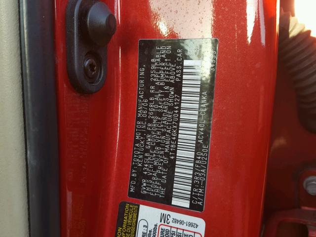 4T1BE46KX7U044127 - 2007 TOYOTA CAMRY NEW RED photo 10