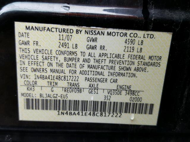 1N4BA41E48C817222 - 2008 NISSAN MAXIMA SE BLACK photo 10