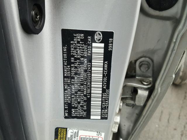 4T1BE32K05U972493 - 2005 TOYOTA CAMRY LE SILVER photo 10