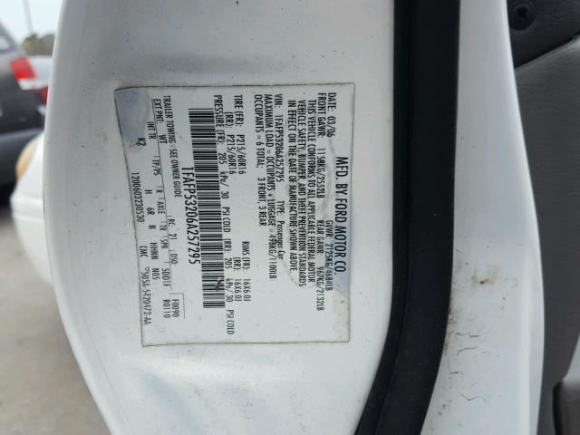 1FAFP53206A257295 - 2006 FORD TAURUS SE WHITE photo 10