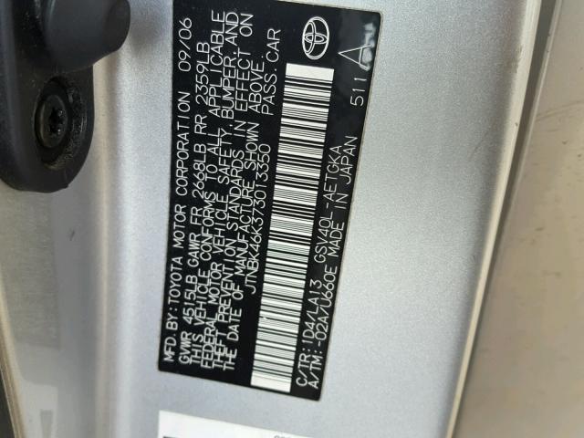 JTNBK46K373013350 - 2007 TOYOTA CAMRY NEW SILVER photo 10