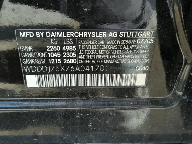 WDDDJ75X76A041781 - 2006 MERCEDES-BENZ CLS 500C BLACK photo 10