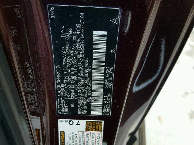 JTEBU11F970034076 - 2007 TOYOTA FJ CRUISER BURGUNDY photo 10