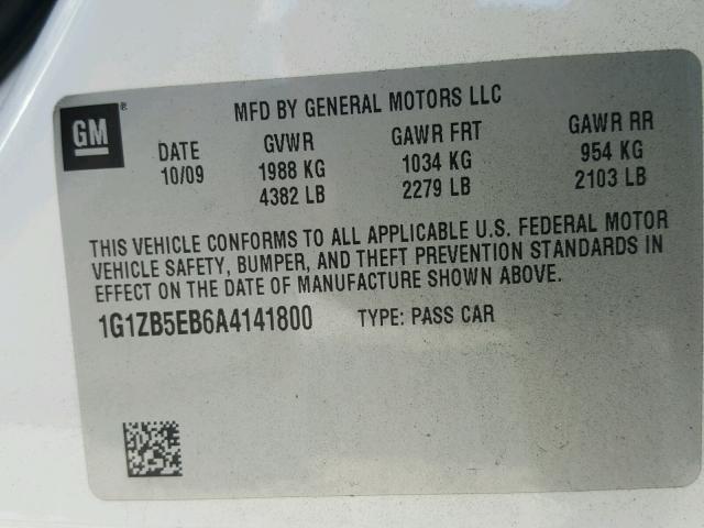 1G1ZB5EB6A4141800 - 2010 CHEVROLET MALIBU LS WHITE photo 10