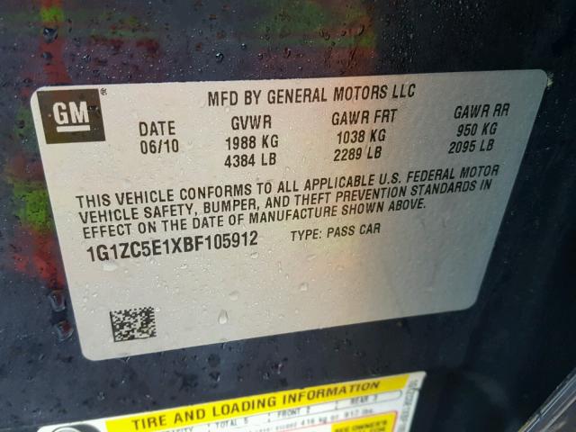 1G1ZC5E1XBF105912 - 2011 CHEVROLET MALIBU 1LT 蓝色 照片 10