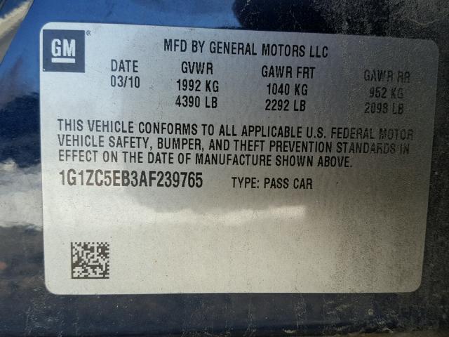 1G1ZC5EB3AF239765 - 2010 CHEVROLET MALIBU 1LT 蓝色 照片 10