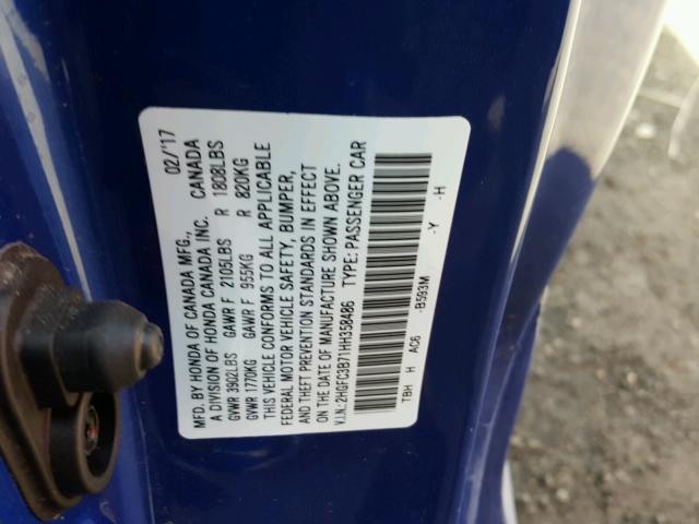 2HGFC3B71HH358486 - 2017 HONDA CIVIC EXL BLUE photo 10