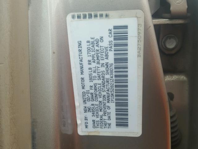 1Y1SK52821Z438076 - 2001 CHEVROLET GEO PRIZM 棕色 照片 10