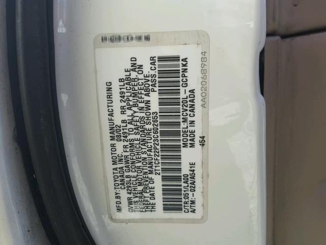 2T1CF22P23C602653 - 2003 TOYOTA CAMRY SOLA WHITE photo 10