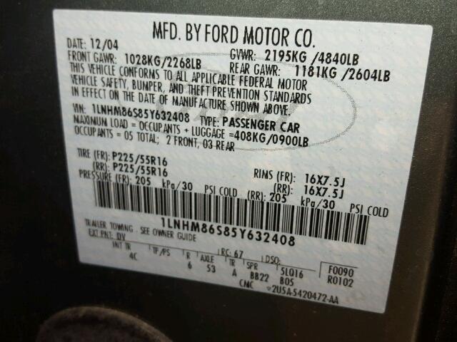 1LNHM86S85Y632408 - 2005 LINCOLN LS 绿色 照片 10