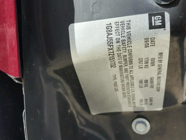 1G8AJ55FX7Z151732 - 2007 SATURN ION LEVEL ბურგუნდია ფოტო 10