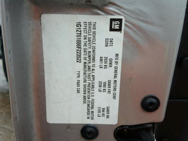 1G1ZT61886F223522 - 2006 CHEVROLET MALIBU MAX ვერცხლისფერი ფოტო 10