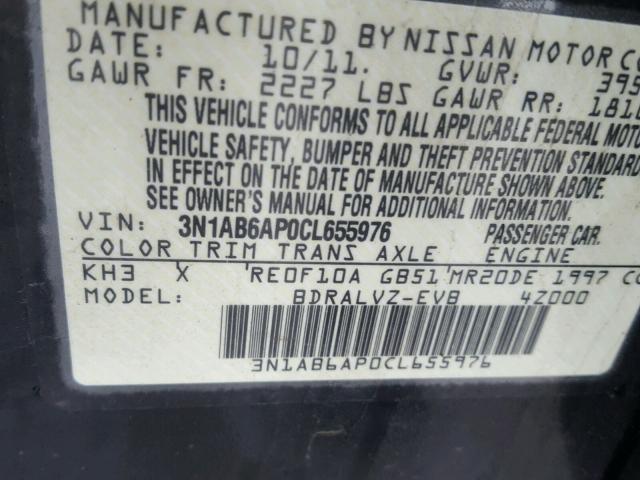 3N1AB6AP0CL655976 - 2012 NISSAN SENTRA 2.0 BLACK photo 10