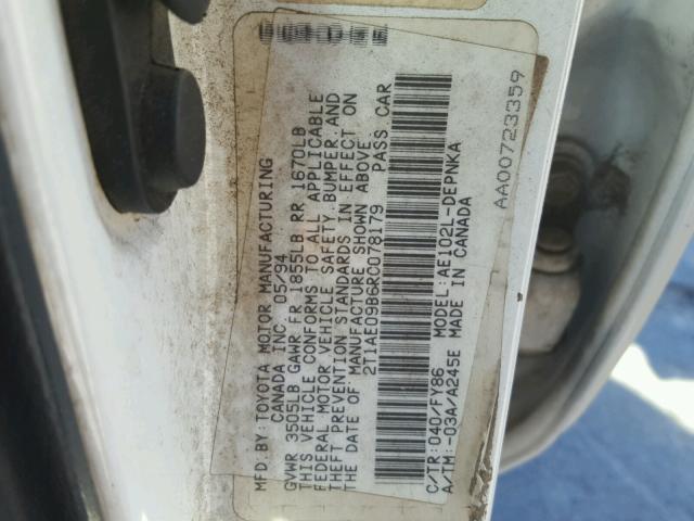 2T1AE09B6RC078179 - 1994 TOYOTA COROLLA LE 白色 照片 10