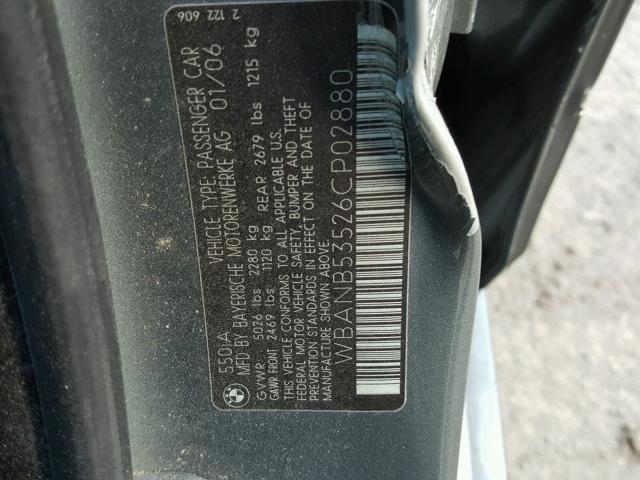 WBANB53526CP02880 - 2006 BMW 550 I GRAY photo 10