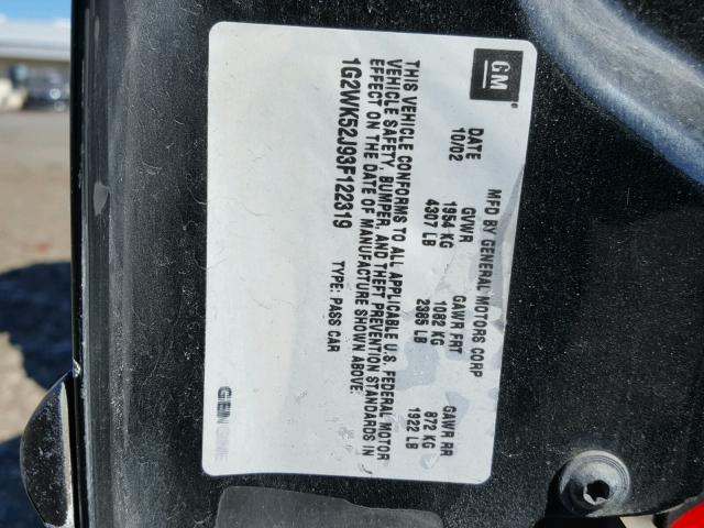 1G2WK52J93F122319 - 2003 PONTIAC GRAND PRIX BLACK photo 10