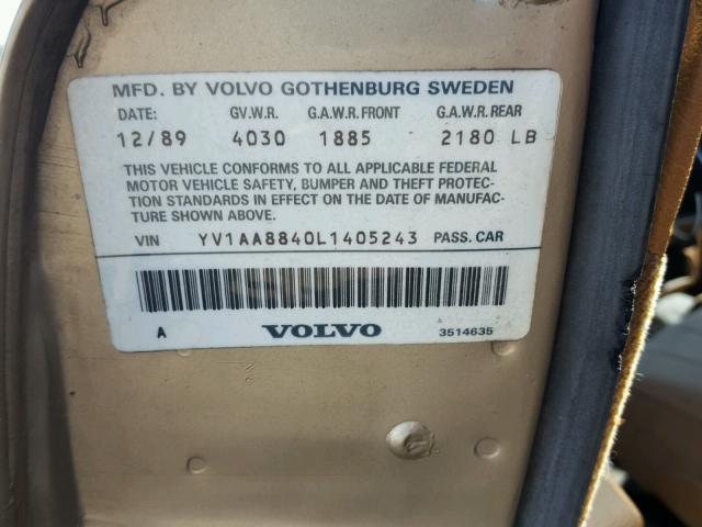 YV1AA8840L1405243 - 1990 VOLVO 240 BASE GOLD photo 10