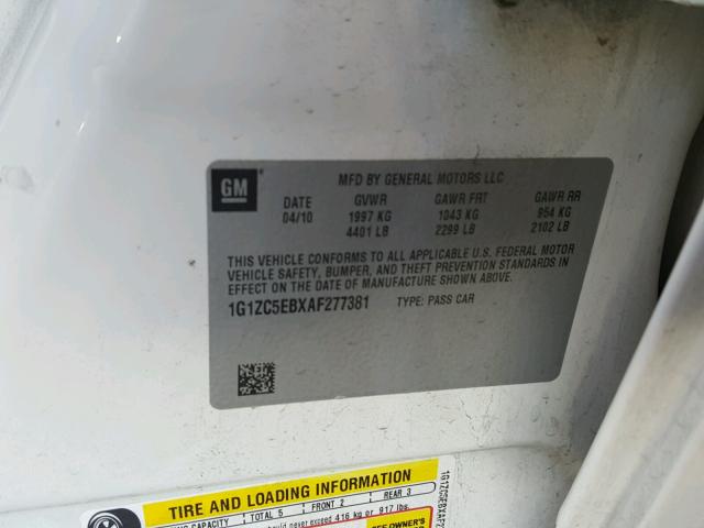 1G1ZC5EBXAF277381 - 2010 CHEVROLET MALIBU 1LT WHITE photo 10