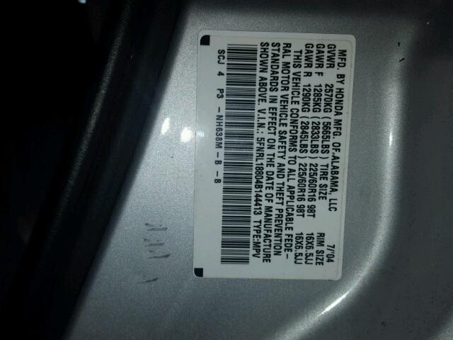 5FNRL18804B144413 - 2004 HONDA ODYSSEY EX SILVER photo 10