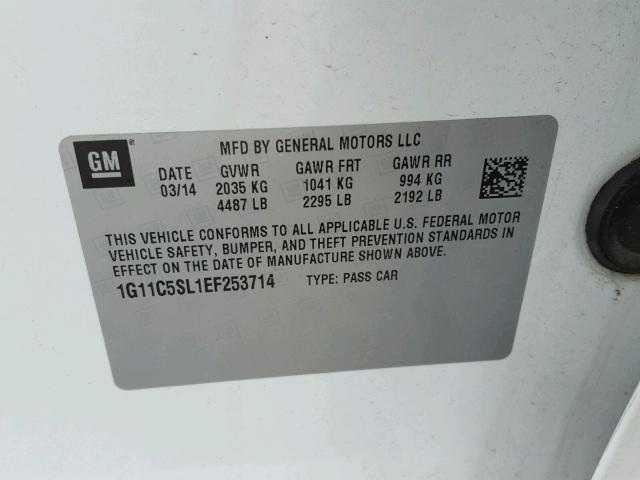 1G11C5SL1EF253714 - 2014 CHEVROLET MALIBU 1LT 白色 照片 10