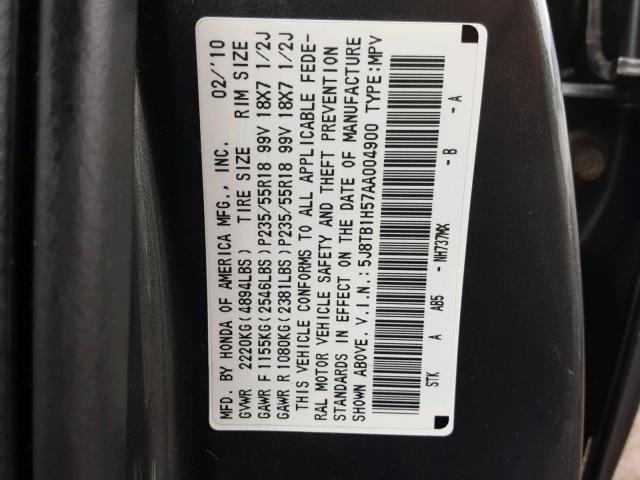 5J8TB1H57AA004900 - 2010 ACURA RDX TECHNO GRAY photo 10