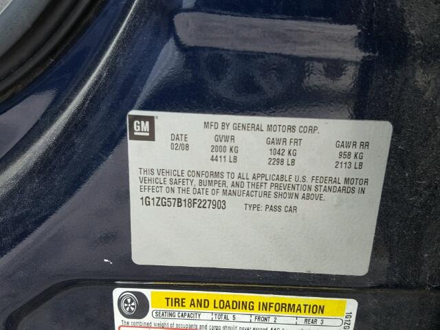 1G1ZG57B18F227903 - 2008 CHEVROLET MALIBU LS 蓝色 照片 10