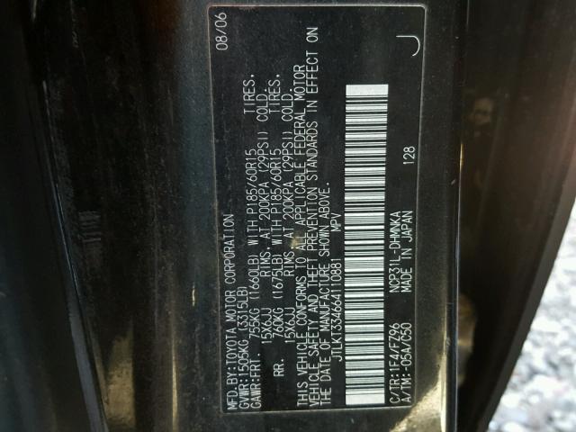 JTLKT334664110881 - 2006 TOYOTA SCION XB BLACK photo 10