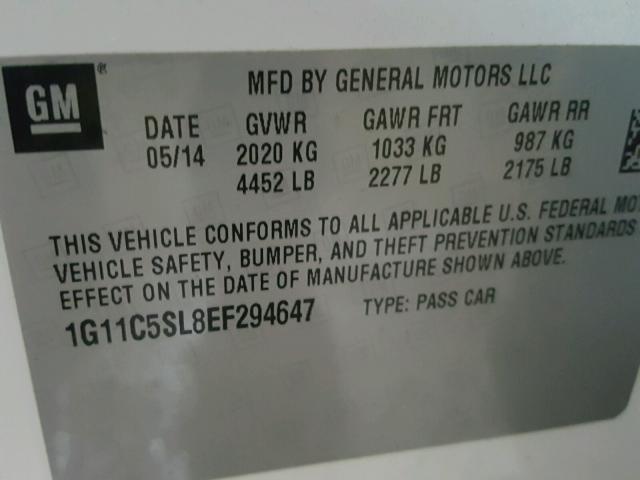 1G11C5SL8EF294647 - 2014 CHEVROLET MALIBU 1LT WHITE photo 10