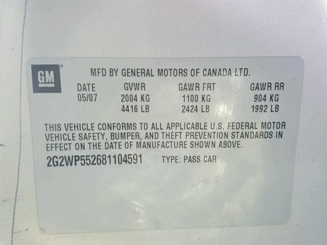 2G2WP552681104591 - 2008 PONTIAC GRAND PRIX GRAY photo 10