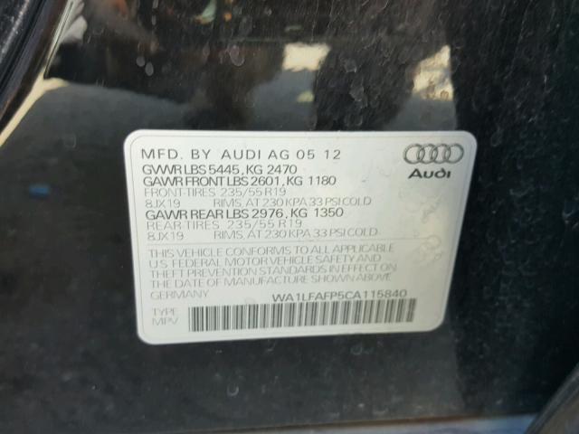 WA1LFAFP5CA115840 - 2012 AUDI Q5 PREMIUM BLACK photo 10