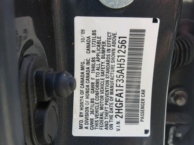 2HGFA1F35AH512561 - 2010 HONDA CIVIC VP GRAY photo 10