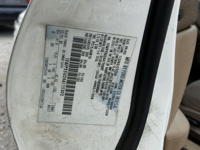 1FAFP55U24A115302 - 2004 FORD TAURUS SES WHITE photo 10