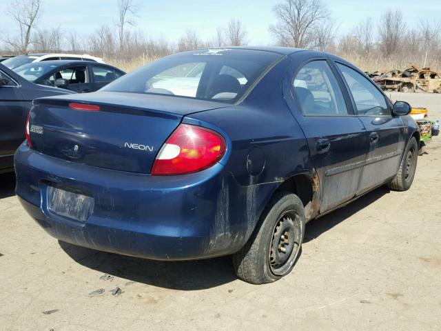 1B3ES26CX2D562319 - 2002 DODGE NEON BLUE photo 4