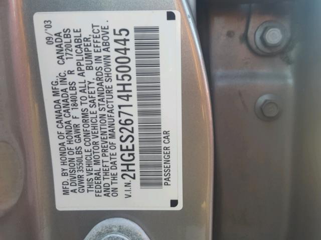 2HGES26714H500445 - 2004 HONDA CIVIC EX ბეჟი ფოტო 10