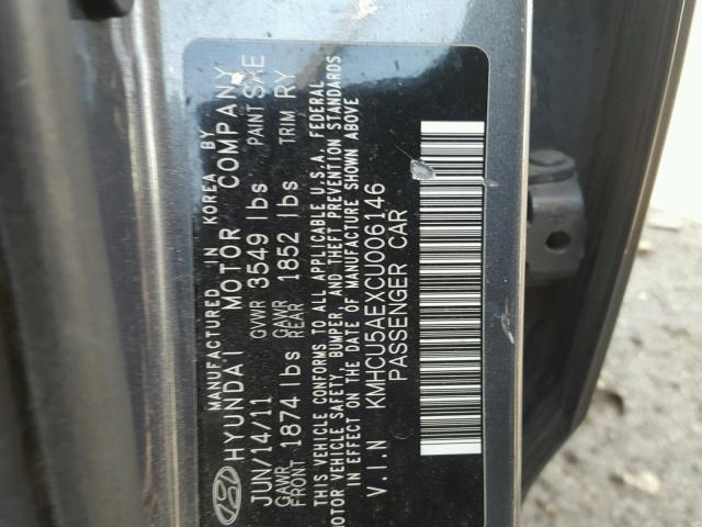 KMHCU5AEXCU006146 - 2012 HYUNDAI ACCENT GLS GRAY photo 10